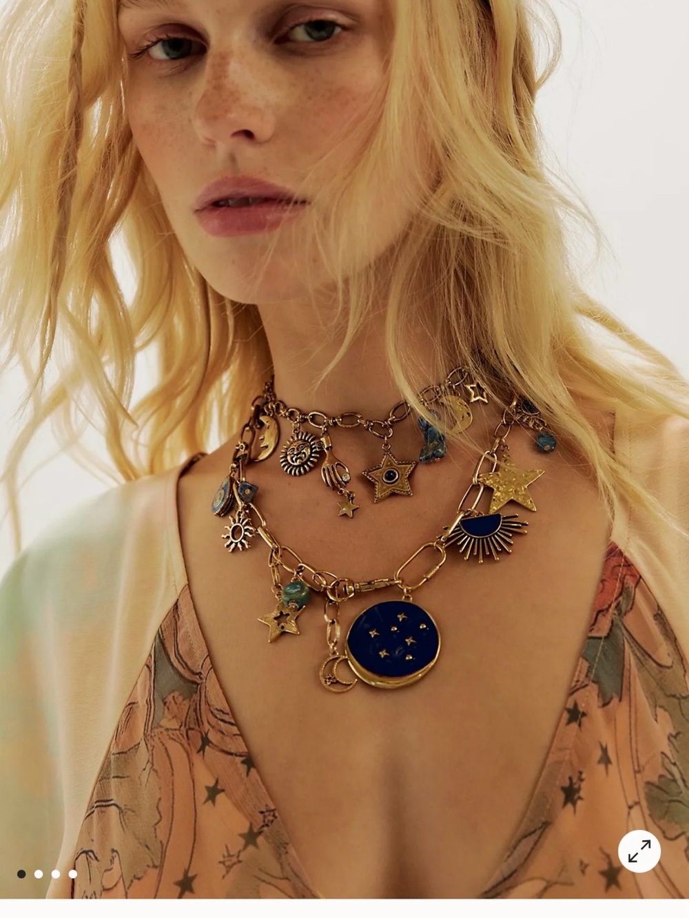 Free People Gold-Tone Necklace with Blue Celestial Charms